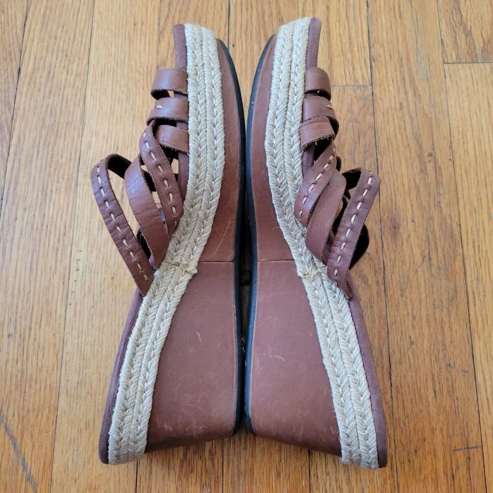 UGG 11 Brown Leather Espadrille Wedge‎ Sandals Open Toe 1000479 ADDYSON